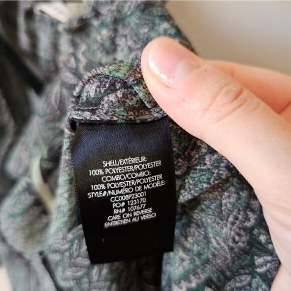 Alice + Olivia Sheer Dark Green And Black Paisley Long Sleeve Ruffle Top Small - Picture 7 of 9